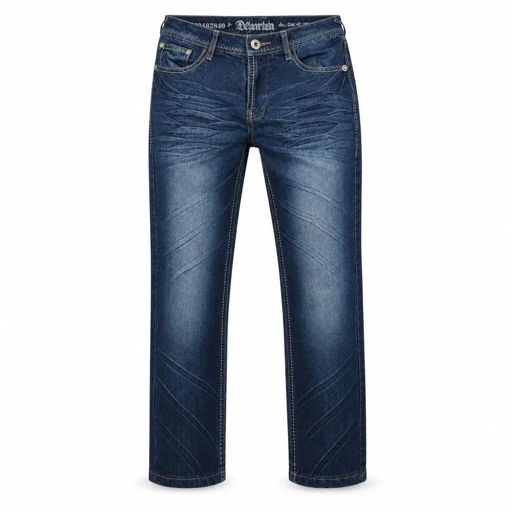 Departed Abalone Jeans Mens 30x32(26) Blue Boot‎ Cut Whiskered Contrast Stitch